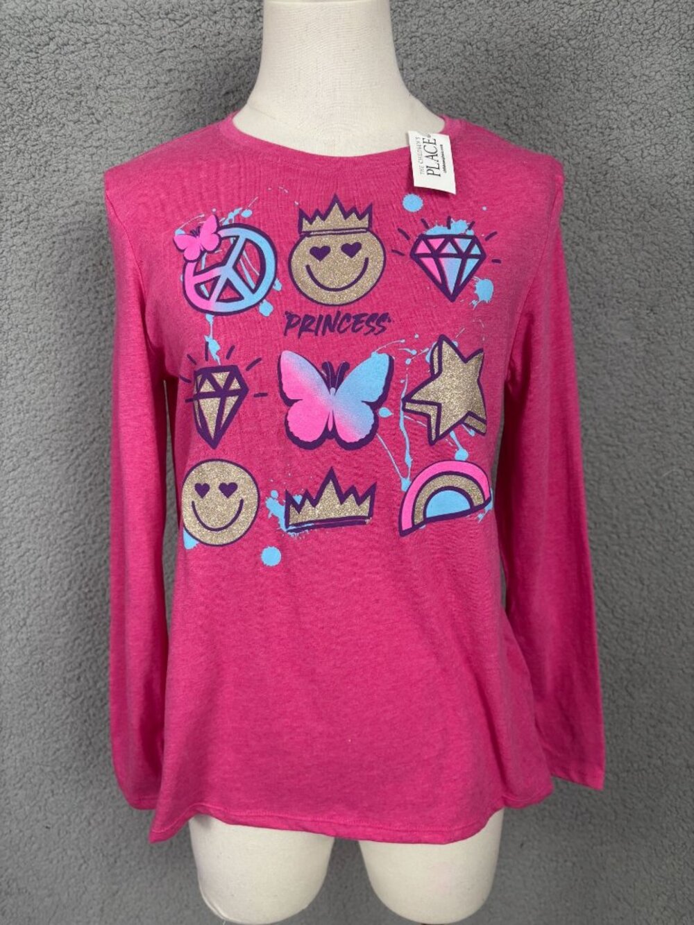 The Children's Place Girls' Single Long Sleeve Graphic T-Shirt Pink  Large NWT's